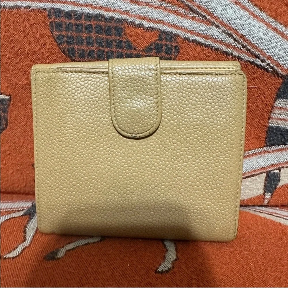 Chanel Tan Caviar Leather CC Compact Flap Wallet